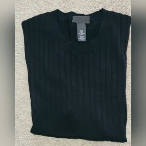 H&M Men's Black Shirt Ribbed Textured Knit Top, Crewneck, M, REGULAR Fit